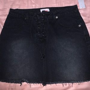 Lace Up Denim Skirt